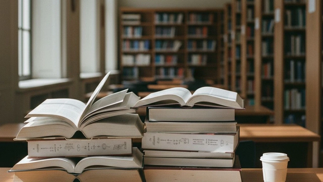 Laptop na studia – biurko w czytelni z laptopem, podręcznikami i notatkami
