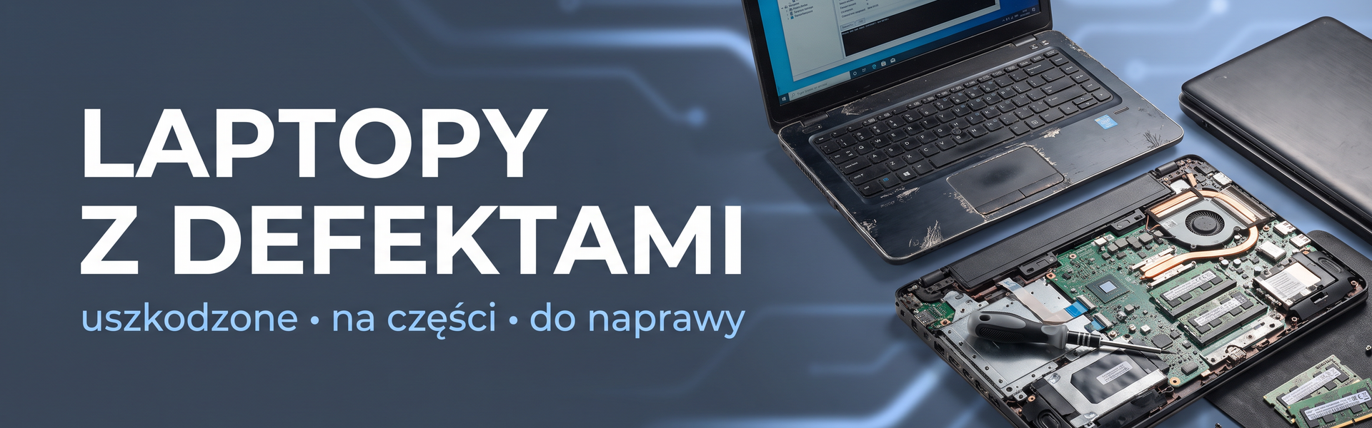 Laptopy z defektami i uszkodzone - na czesci lub do naprawy