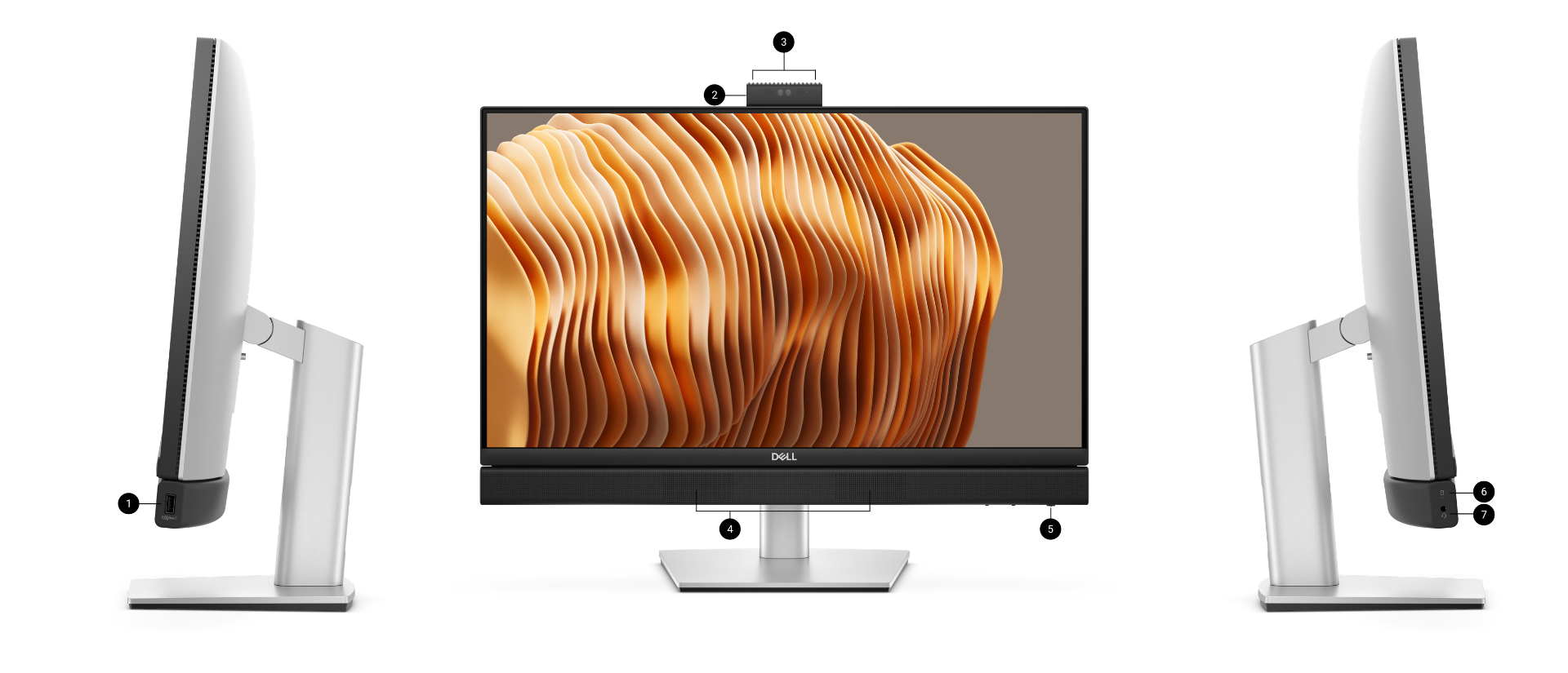 Dell Pro 24 AIO QB24250 - złącza z przodu i po bokach