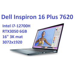 Dell Inspiron 16 Plus 7620 i7-12700H 16GB 512GB SSD 16 3K 3072x1920 matt GeForce RTX 3050 4GB Kam WiFi BT Win11 gw12mc