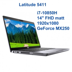 Dell Latitude 5411 i7-10850H 16GB 512SSD 14,1 FHD 1920x1080 GeForce MX250 WiFi BT Kam win10/11pro GW12mc