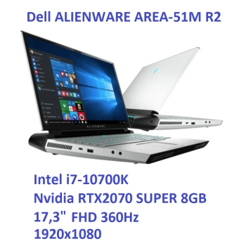 Dell Alienware Area-51m R2 i7-10700K 32GB 1TB SSD 17,3" FHD 1920x1080 360Hz GeForce RTX 2070 Super 8GB WiFi BT KAM Win10 GW12mc