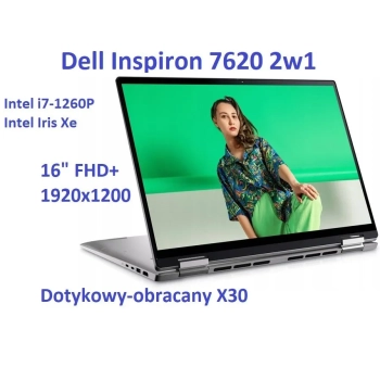 2w1 DELL Inspiron 7620 i7-1260P 16GB 512SSD 16 FHD+ 1920x1200 Touch X360 WiFi BT KAM Win11 Gw12mc