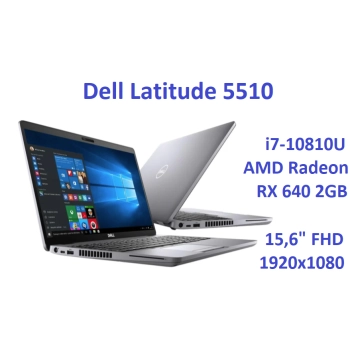 Dell Latitude 5510 i7-10810u 16GB 512SSD 15,6" FHD 1920x1080 Radeon RX 640 2GB WiFi BT Kam win10pro GW12mc