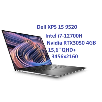 Ultrabook aluminiowy Dell XPS 9520 i7-12700H 16GB 512 SSD 15,6" QHD+ 3456x2160 RTX 3050 WiFi BT Kam win11 Gw12mc
