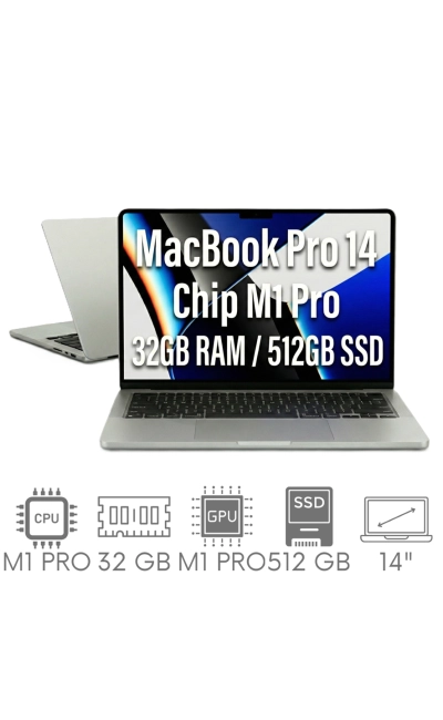 Apple MacBook Pro 14 A2442 M1 PRO 32GB 512GB SSD 14,2" Liquid Retina XDR 3024x1964 WiFi BT Kam MacOS Tahoe PL Gw12mc