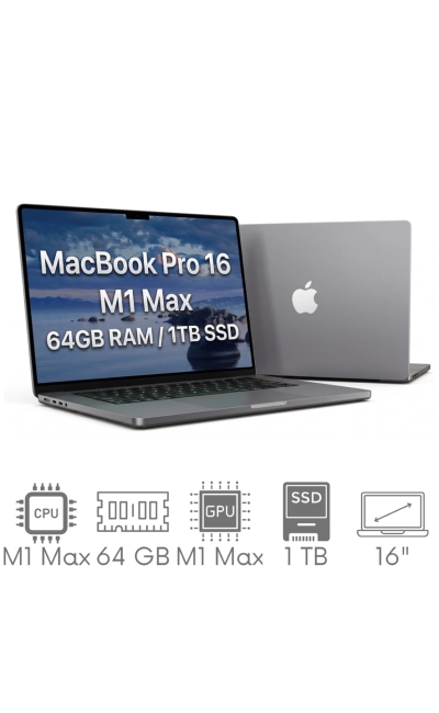 Apple MacBook Pro 16 A2485 M1 Max 64GB 1TB SSD 16,2" Liquid Retina XDR 3456x2234 WiFi BT Kam MacOS Tahoe PL Gw12mc