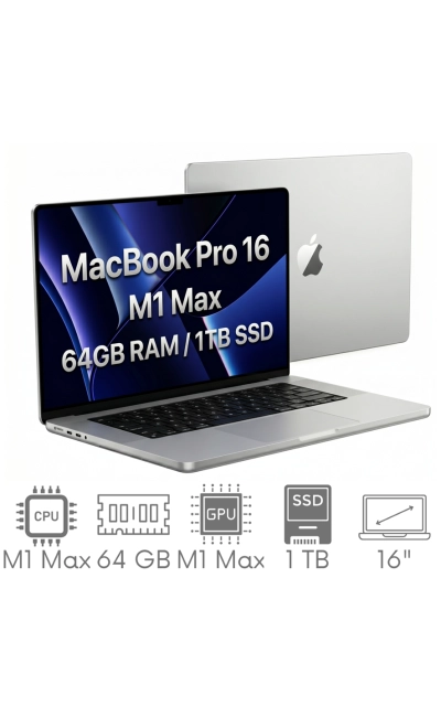 Apple MacBook Pro 16 A2485 M1 Max 64GB 1TB SSD 16,2" Liquid Retina XDR 3456x2234 WiFi BT Kam MacOS Tahoe PL Gw12mc