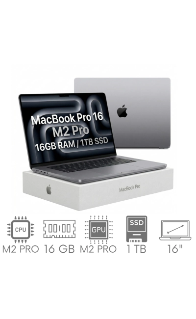 Apple MacBook Pro 16 2023 A2780 M2 PRO 16GB 1TB SSD 16,2" Liquid Retina XDR 3456x2234 WiFi BT Kam MacOS Tahoe PL Gw12mc