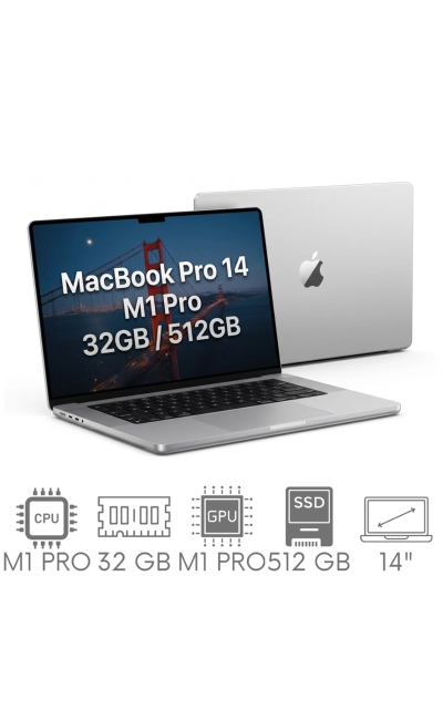 Apple MacBook Pro 14 A2442 M1 PRO 32GB 512GB SSD 14,2" Liquid Retina XDR 3024x1964 WiFi BT Kam MacOS 27 Golden Gate PL Gw12mc