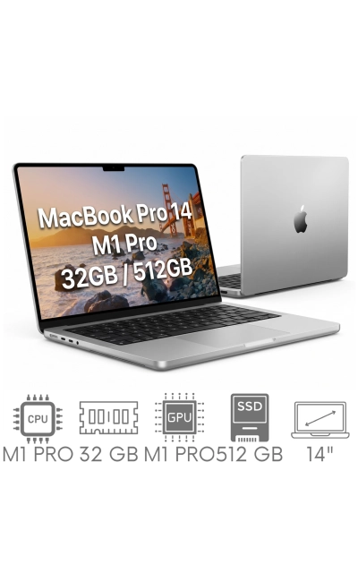 Apple MacBook Pro 14 A2442 M1 PRO 32GB 512GB SSD 14,2" Liquid Retina XDR 3024x1964 WiFi BT Kam MacOS 27 Golden Gate PL Gw12mc