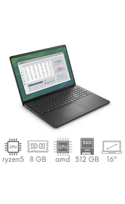 DELL 16 DC16255 AMD Ryzen 5 220 8GB 512 SSD 16" FHD+ 1920x1200 KAM WiFi BT Win11 Gw12mc