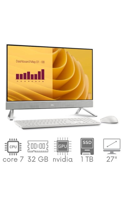 2w1 Komputer PC AIO Dell 27 All-in-One EC27250 Core 7 150U 32GB 1TB SSD 27" FHD 1920x1080 100Hz KAM WiFi BT Win11Pro GW12mc