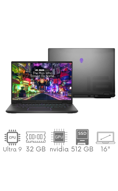 DELL Alienware M16 R2 Ultra 9 185H 32GB 512 SSD 16" QHD+ 2560x1600 240Hz GeForce RTX4070 8GB WiFi BT Kam Win11 gw12mc
