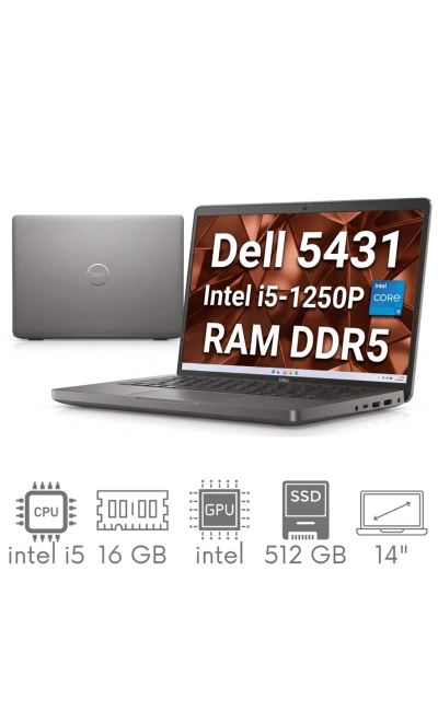 Dell Latitude 5431 i5-1250P 16GB 512SSD 14" FHD 1920x1080 matt Iris Xe WiFi BT Kam Win11Pro GW12mc