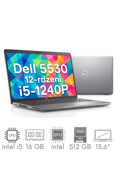 DELL Latitude 5530 i5-1240P 16GB 512 SSD 15,6" FHD 1920x1080 WiFi BT KAM Win11Pro Gw12mc