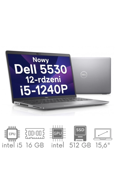 DELL Latitude 5530 i5-1240P 16GB 512 SSD 15,6" FHD 1920x1080 WiFi BT KAM Win11Pro Gw12mc