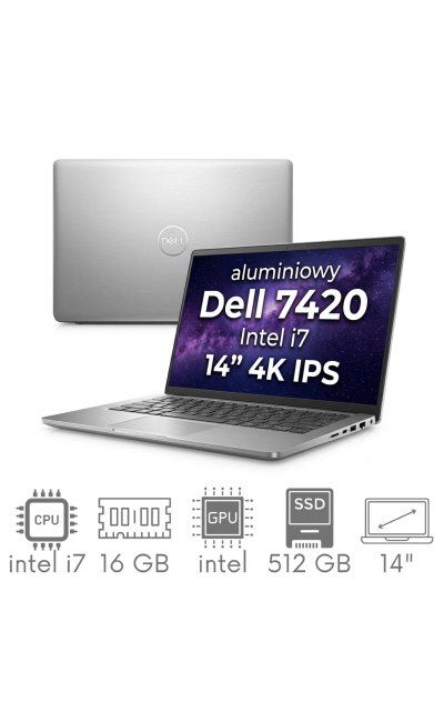Dell Latitude 7420 i7-1165G7 16GB 512SSD 14" 4K 3840x2160 WiFi BT Kam Win11Pro GW12mc