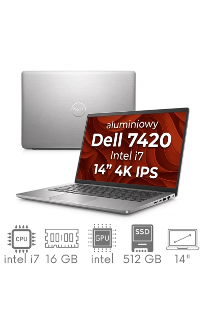 Dell Latitude 7420 i7-1165G7 16GB 512SSD 14" 4K 3840x2160 WiFi BT Kam Win11Pro GW12mc