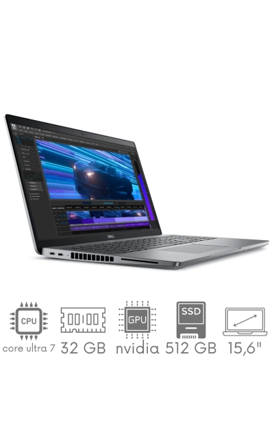 Dell Precision 3591 Core Ultra 7 155H 32GB 512 SSD 15,6" FHD 1920x1080 Nvidia RTX 1000 Ada 6GB WiFi BT KAM Win11pro gw12mc