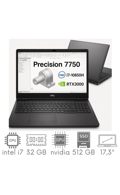 Stacja Graficzno-Robocza Dell Precision 7750 i7-10850H 32GB 512 SSD 17,3" FHD 1920x1080 RTX3000 6GB KAM WiFi BT W11Pro Gw12mc