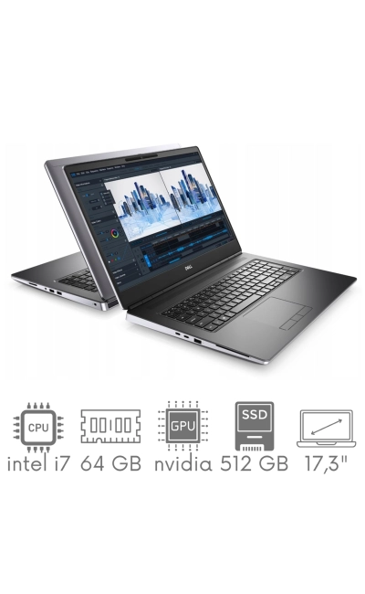 Stacja Graficzno-Robocza Dell Precision 7750 i7-10875H 64GB 512 SSD 17,3" FHD 1920x1080 RTX4000 8GB KAM WiFi BT W11Pro Gw12mc
