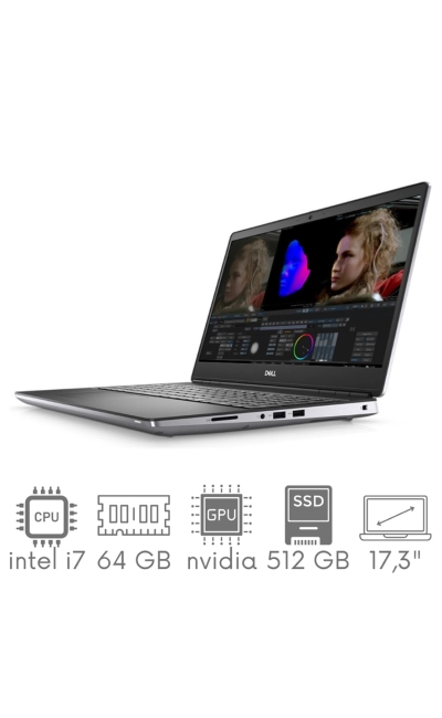 Stacja Graficzno-Robocza Dell Precision 7750 i7-10875H 64GB 512 SSD 17,3" FHD 1920x1080 RTX4000 8GB KAM WiFi BT W11Pro Gw12mc