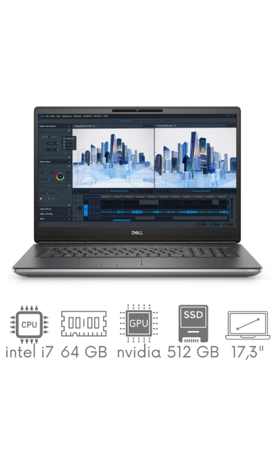 Stacja Graficzno-Robocza Dell Precision 7750 i7-10875H 64GB 512 SSD 17,3" FHD 1920x1080 RTX4000 8GB KAM WiFi BT W11Pro Gw12mc
