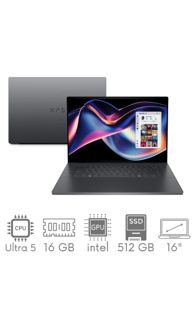 Dell XPS 16 (2026) DA16260 Ultra 5 325 16GB 512 SSD 16" 2K FHD+ 1920x1200 120Hz WiFi BT Kam Win11 PL Gw12mc