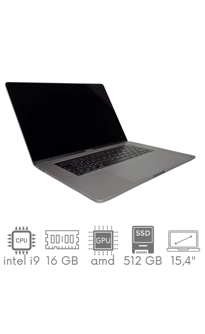 Apple MacBook Pro A1990 i9-9880H 16GB 512 SSD 15,4" Retina 2880x1800 Radeon Pro 560X 4GB WiFi BT Kam OS Sequoia PL Gw12mc