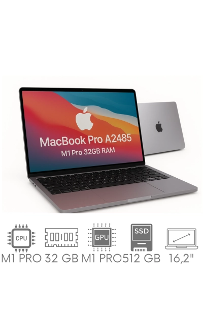 Apple MacBook Pro 16 A2485 M1 PRO 32GB 512 SSD 16,2" Liquid Retina XDR 3456x2234 WiFi BT Kam OS Sequoia PL Gw12mc