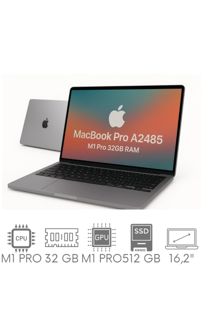 Apple MacBook Pro 16 A2485 M1 PRO 32GB 512 SSD 16,2" Liquid Retina XDR 3456x2234 WiFi BT Kam OS Sequoia PL Gw12mc