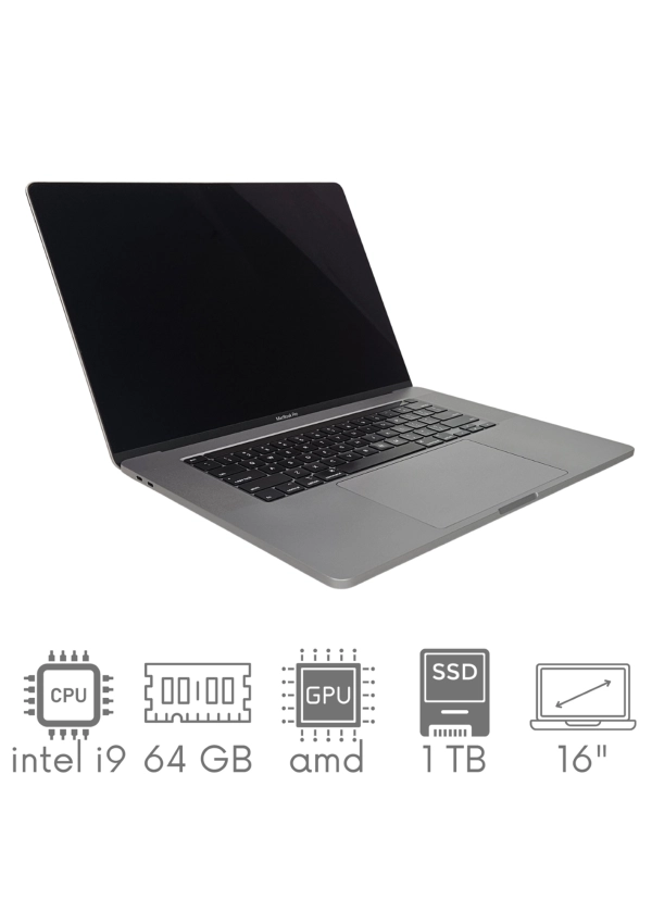 Apple MacBook Pro A2141 i9-9880HK 64GB 1TB SSD 16" Retina 3072x1920 Radeon Pro 5500M 4GB WiFi BT Kam OS Sequoia PL Gw12mc
