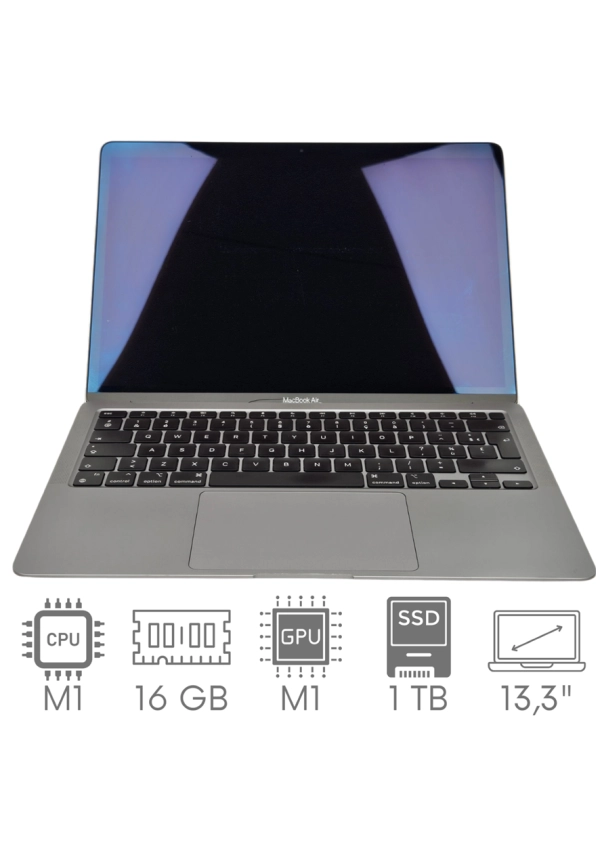 Apple MacBook Air 13 A2337 M1 16GB 1TB SSD 13,3" Retina 2560x1600 WiFi BT Kam OS Sequoia PL Gw12mc