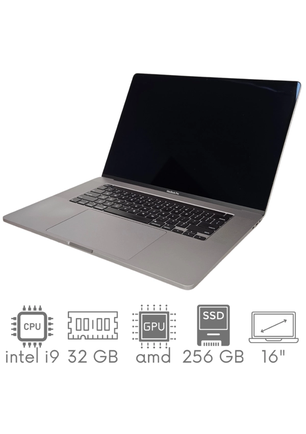 Apple MacBook Pro A2141 i9-9980HK 32GB 256 SSD 16" Retina 3072x1920 Radeon Pro 5500M 4GB WiFi BT Kam OS Sequoia PL Gw12mc