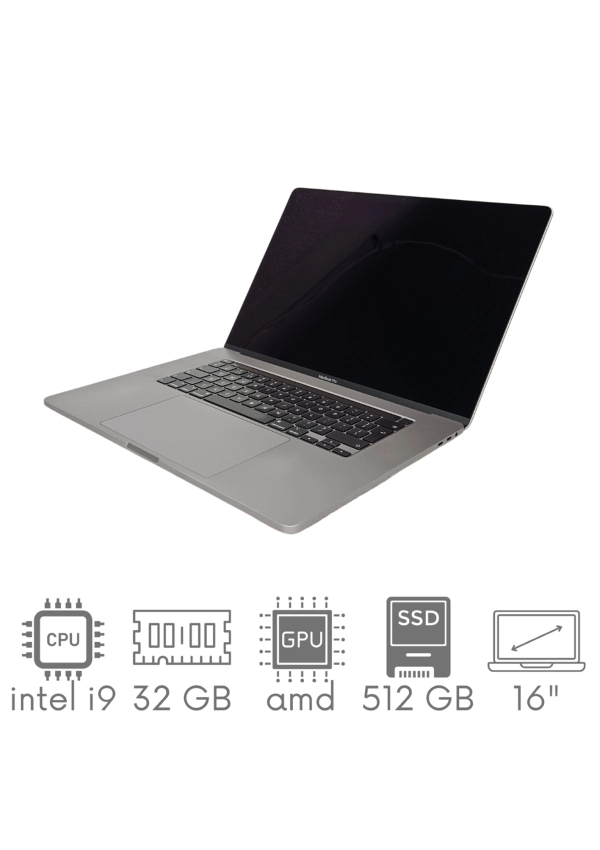 Apple MacBook Pro A2141 i9-9980HK 32GB 512 SSD 16" Retina 3072x1920 Radeon Pro 5500M 4GB WiFi BT Kam OS Sequoia PL Gw12mc