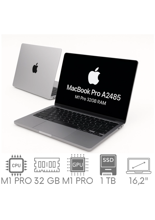 Apple MacBook Pro 16 A2485 M1 PRO 32GB 1TB SSD 16,2" Liquid Retina XDR 3456x2234 WiFi BT Kam OS Sequoia PL Gw12mc