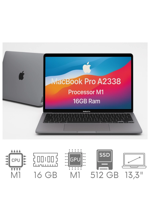 Apple MacBook Pro 13 A2338 M1 16GB 512GB SSD 13,3" Retina 2560x1600 WiFi BT Kam OS Sequoia PL Gw12mc