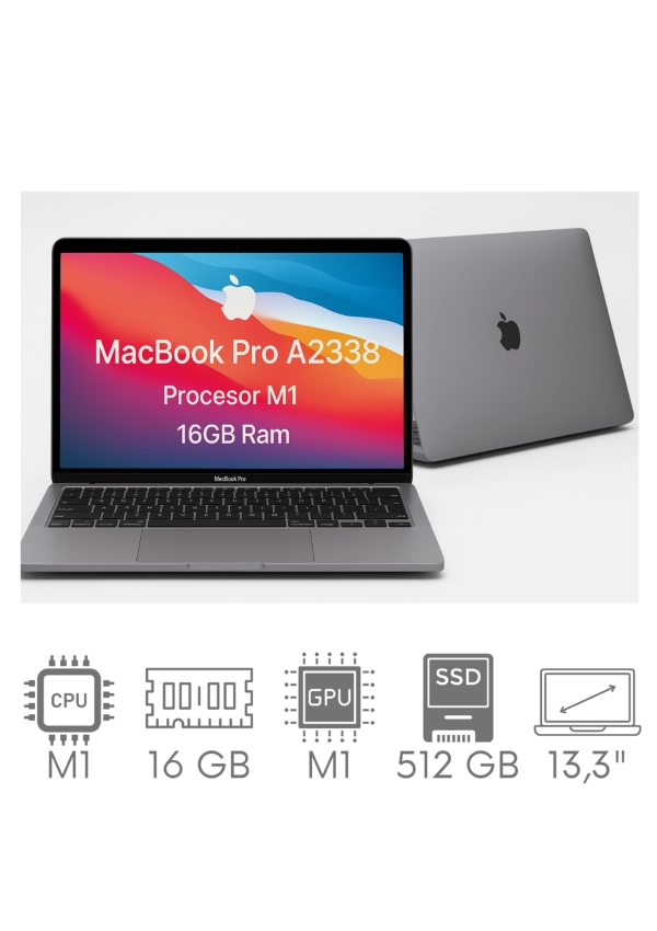 Apple MacBook Pro 13 A2338 M1 16GB 512GB SSD 13,3" Retina 2560x1600 WiFi BT Kam OS Sequoia PL Gw12mc