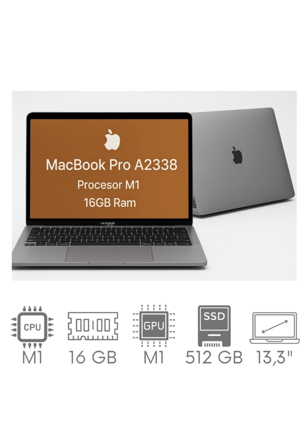 Apple MacBook Pro 13 A2338 M1 16GB 512GB SSD 13,3" Retina 2560x1600 WiFi BT Kam OS Sequoia PL Gw12mc