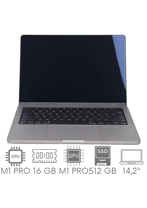 Apple MacBook Pro 14 A2442 M1 PRO 16GB 512GB SSD 14,2" Liquid Retina XDR 3024x1964 WiFi BT Kam OS Sequoia PL Gw12mc