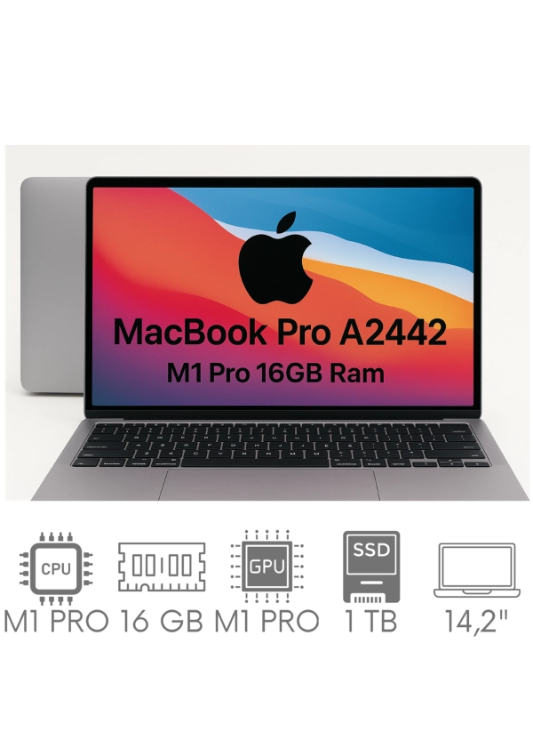 Apple MacBook Pro 14 A2442 M1 PRO 16GB 1TB SSD 14,2" Liquid Retina XDR 3024x1964 WiFi BT Kam OS Sequoia PL Gw12mc