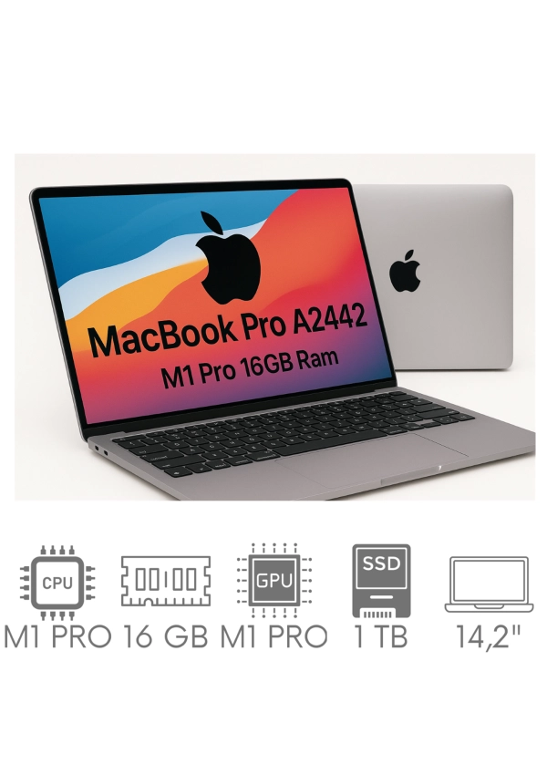 Apple MacBook Pro 14 A2442 M1 PRO 16GB 1TB SSD 14,2" Liquid Retina XDR 3024x1964 WiFi BT Kam OS Sequoia PL Gw12mc