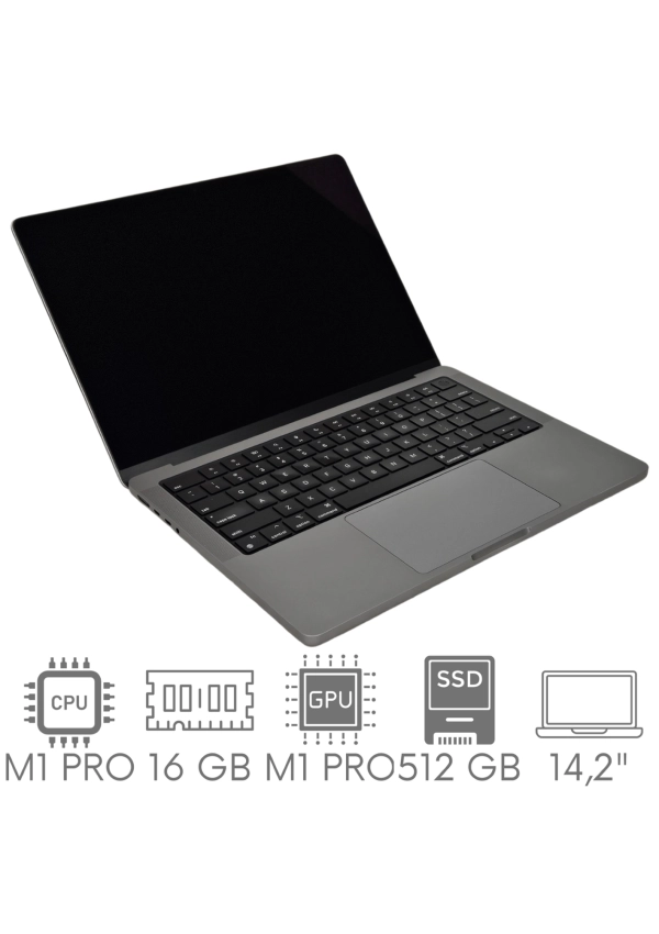 Apple MacBook Pro 14 A2442 M1 PRO 16GB 512GB SSD 14,2" Liquid Retina XDR 3024x1964 WiFi BT Kam OS Sequoia PL Gw12mc