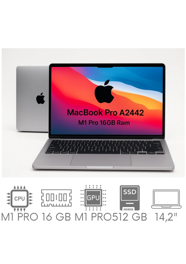 Apple MacBook Pro 14 A2442 M1 PRO 16GB 512GB SSD 14,2" Liquid Retina XDR 3024x1964 WiFi BT Kam OS Sequoia PL Gw12mc