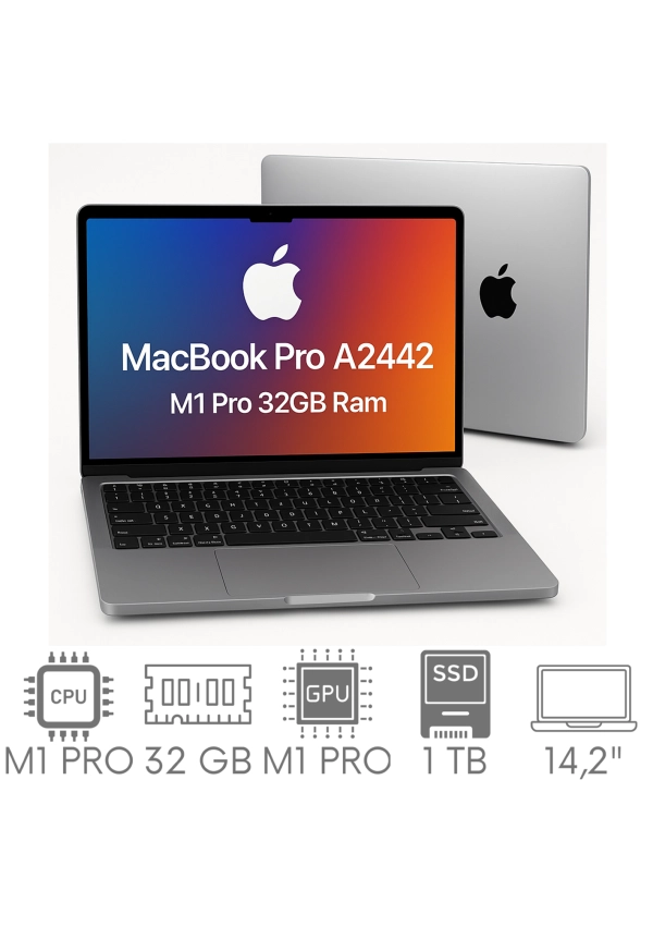 Apple MacBook Pro 14 A2442 M1 PRO 32GB 1TB SSD 14,2" Liquid Retina XDR 3024x1964 WiFi BT Kam OS Sequoia PL Gw12mc