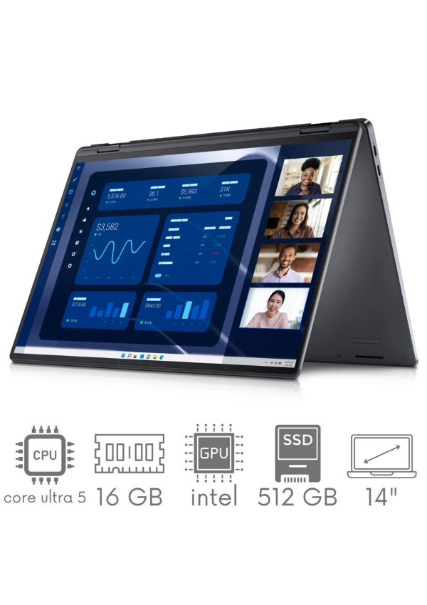 2w1 DELL Latitude 9450 Ultra 5 135U 16 512SSD 14" QHD+ 2560x1600 Touch x360 WiFi BT Kam Win11pro Gw12mc