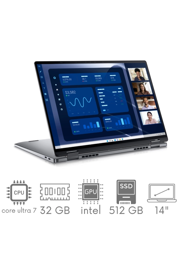 2w1 DELL Latitude 9450 Ultra 7 165U 32 512SSD 14" QHD+ 2560x1600 Touch x360 WiFi BT Kam Win11pro Gw12mc