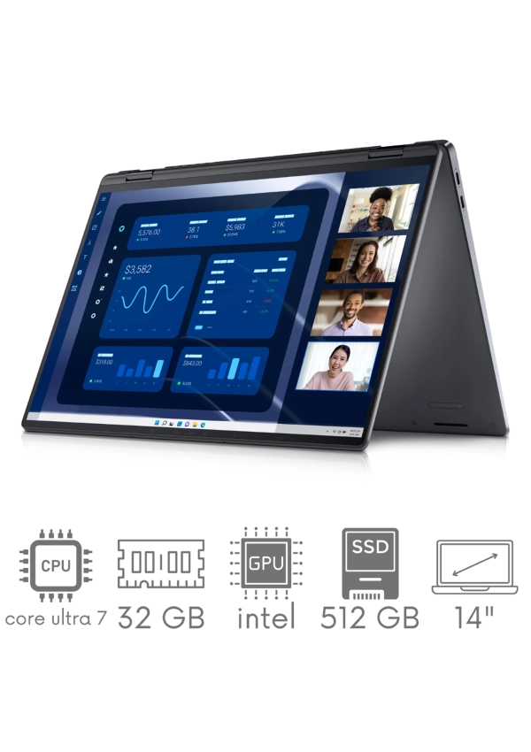 2w1 DELL Latitude 9450 Ultra 7 165U 32 512SSD 14" QHD+ 2560x1600 Touch x360 WiFi BT Kam Win11pro Gw12mc