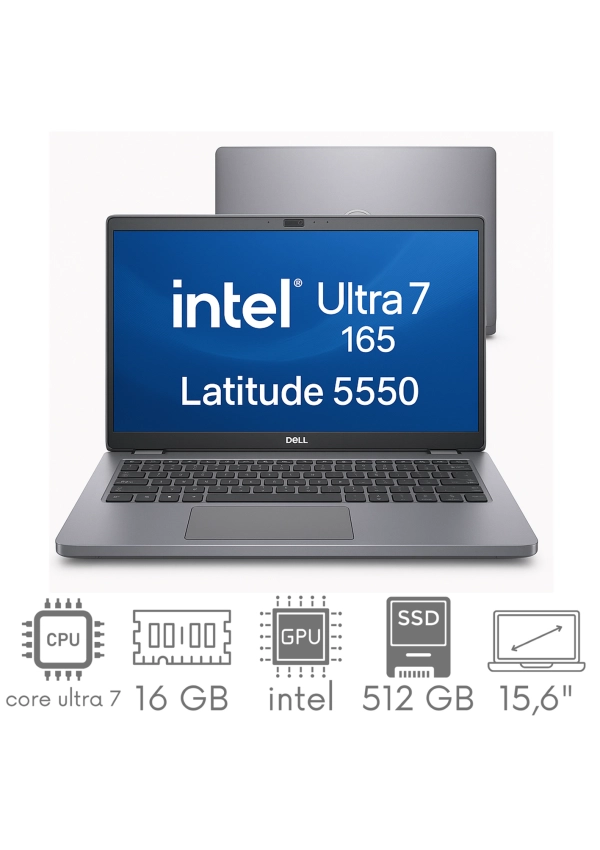 Dell Latitude 5550 Core Ultra 7 165U 16GB 512SSD 15,6" FHD 1920x1080 WiFi BT Kam Win11Pro GW12mc